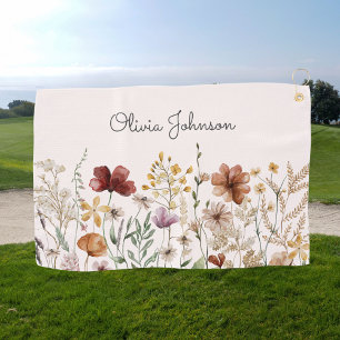 Personalised Watercolor Wildflower Pretty Floral Golf Towel