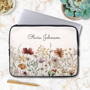 Personalised Watercolor Wildflower Pretty Floral Laptop Sleeve
