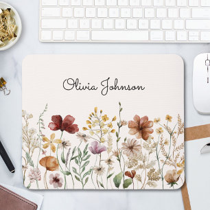 Personalised Watercolor Wildflower Pretty Floral Mouse Pad