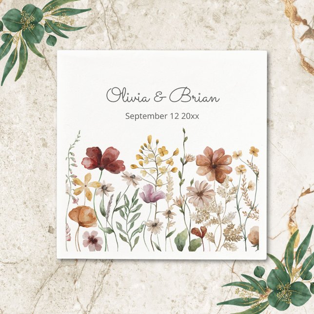 Personalised Watercolor Wildflower Pretty Floral Napkin (Close up)