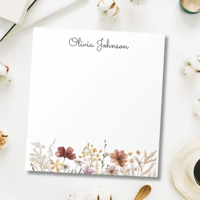 Personalised Watercolor Wildflower Pretty Floral Notepad (Close up)