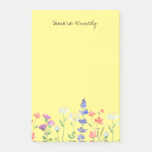 Personalised Watercolor Wildflowers Name Floral Post-it Notes
