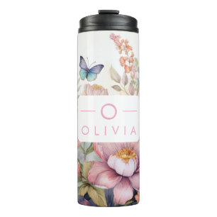 Personalised Watercolor with Name & Monogram Thermal Tumbler