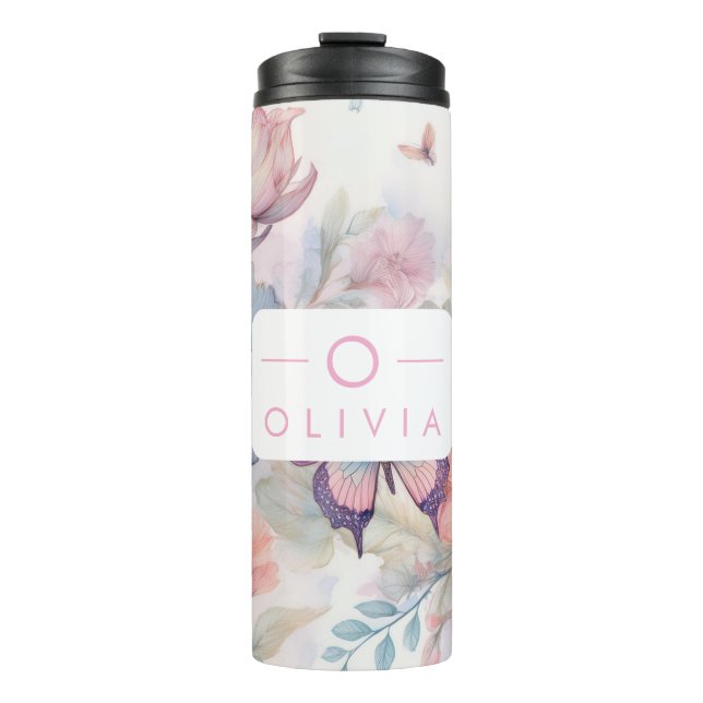 Personalised Watercolor with Name & Monogram Thermal Tumbler (Front)