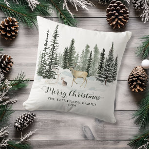 Personalised Watercolor Woodland Merry Christmas Cushion