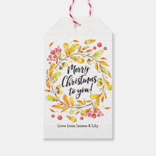Personalised watercolor wreath Christmas gift tags