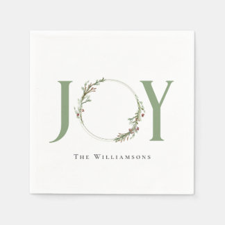 Personalised Watercolor Wreath Joy Napkin