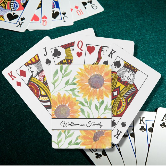 Personalised Watercolor Yellow Sunflowers   Playing Cards (Creator Uploaded)