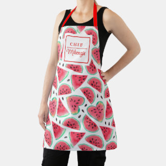 Personalised Watermelon Pattern Chef Women's Apron