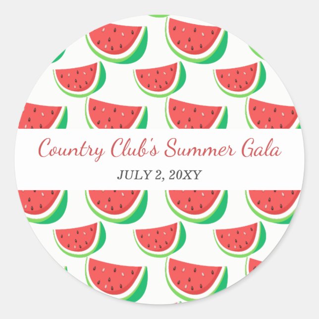 Personalised Watermelon Pattern Summer Party Classic Round Sticker (Front)