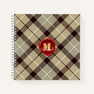 Personalised Wax Seal Monogram Name Grey Tartan Notebook
