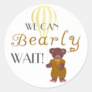 Personalised We Can Bearly Wait Baby Shower Classic Round Sticker