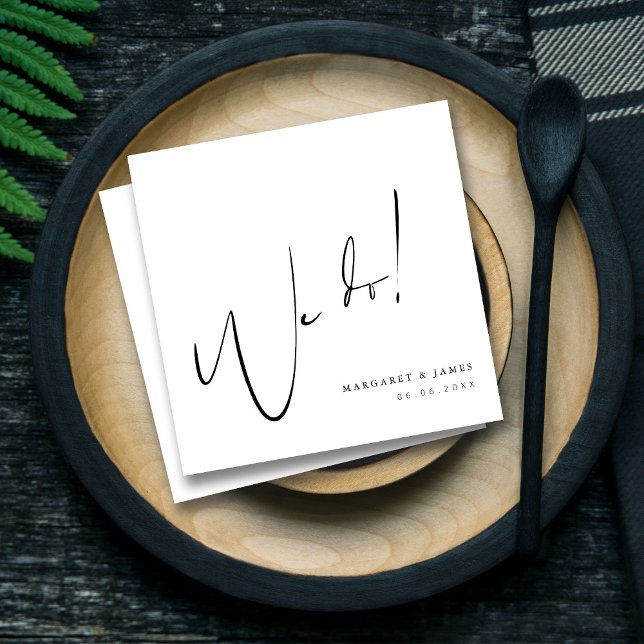 Personalised We Do Black and White Wedding Napkin (Personalized Modern 'We Do' Hand-Lettered Wedding Napkins)
