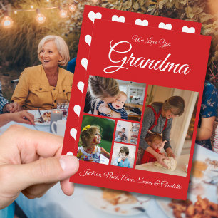Personalised We Love You Grandma   Red 5 Photo  Holiday Card