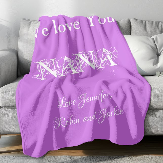 Personalised "We Love You Nana" Mauve Fleece Blanket (Personalized "We Love You Nana" Mauve Fleece Blanket.)