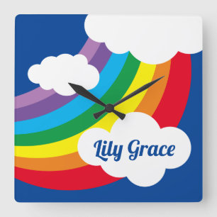 Personalised Weather, Rainbow, Clouds and Sunshine Square Wall Clock