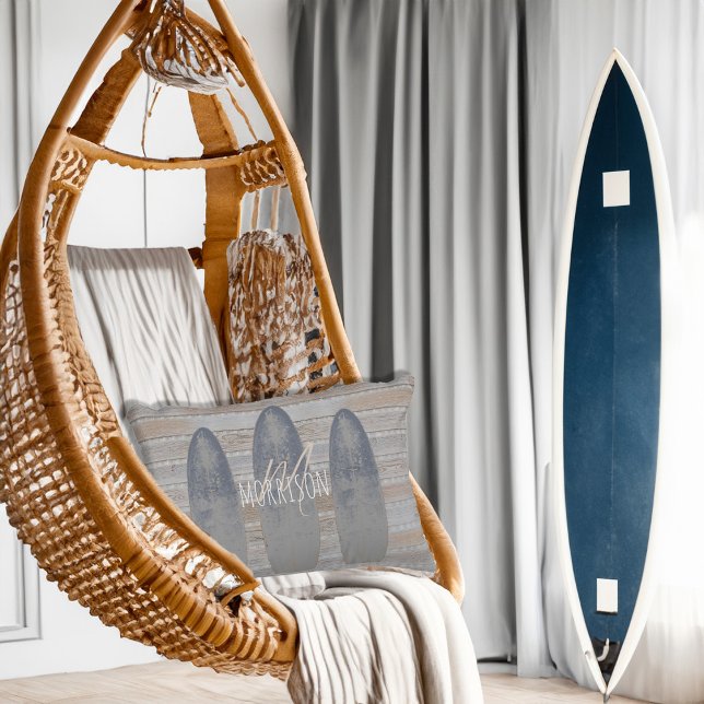 Personalised Weathered Beach Driftwood Surfboard Decorative Cushion (Personalized Weathered Beach Driftwood Surfboard Accent Pillow)