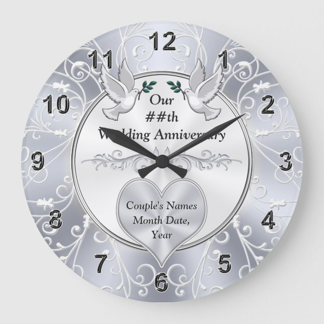 Personalised Wedding Anniversary Gifts, ANY YEAR Large Clock (Front)
