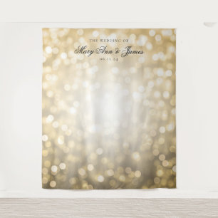 Personalised Wedding Backdrop Gold Bokeh Lights Tapestry