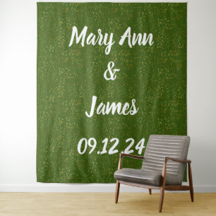 Personalised Wedding Backdrop Gold Lights Tapestry