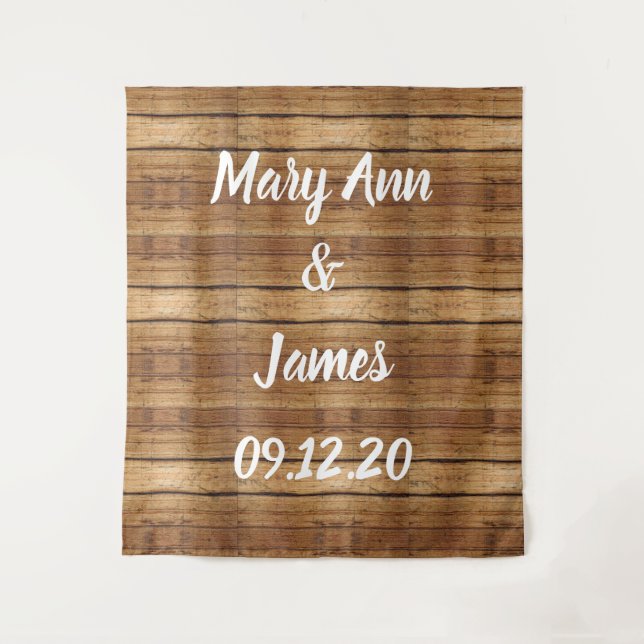 Personalised Wedding Backdrop Pink Gold Lights Tapestry (Front)