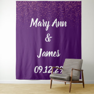 Personalised Wedding Backdrop Pink Gold Lights Tapestry
