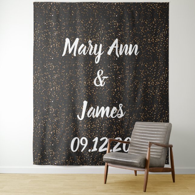 Personalised Wedding Backdrop Pink Gold Lights Tapestry (In Situ)