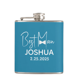 Personalised Wedding Best Man Modern Dusty Blue Hip Flask