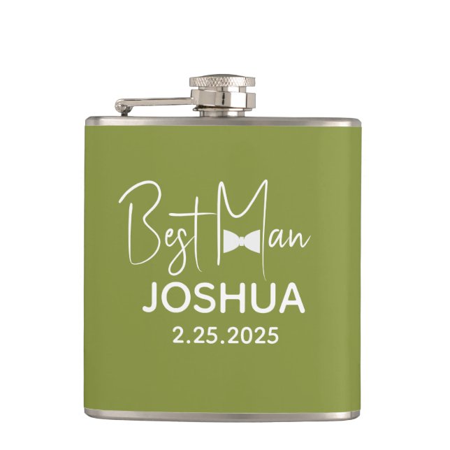 Personalised Wedding Best Man Modern Green Hip Flask (Front)