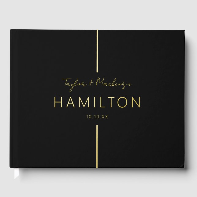 Personalised Wedding Black and Real Foil Guest Book (Front)