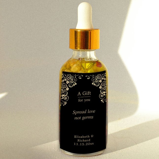 Personalised Wedding Black Gold Hand Sanitizer   Label (Creator Uploaded)