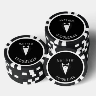 Personalised Wedding Black Groomsman Tuxedo Poker Chips