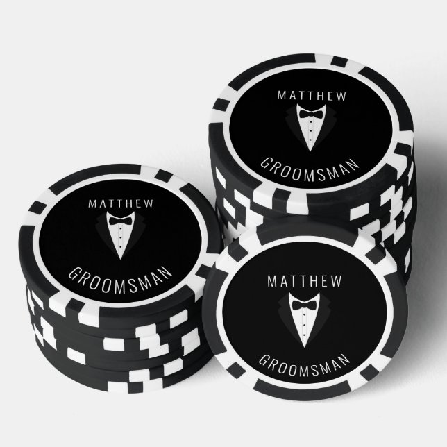 Personalised Wedding Black  Groomsman  Tuxedo Poker Chips (Stack)