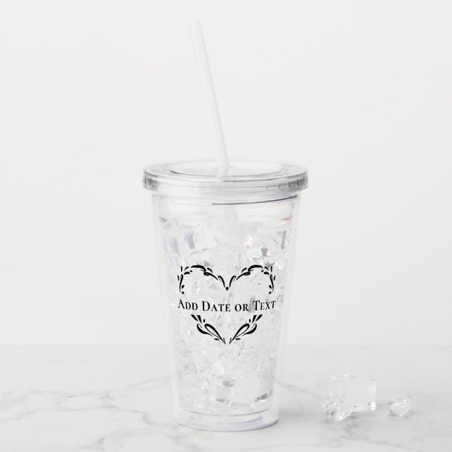 Personalised Wedding Botanical Heart Custom Text Acrylic Tumbler (Front Ice)