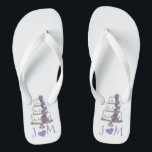 Personalised Wedding Bridal Party Flip Flops<br><div class="desc">Flip flops feature an original marker illustration of a tiered wedding cake with frosting and purple flowers. Simply personalise with your initials!</div>