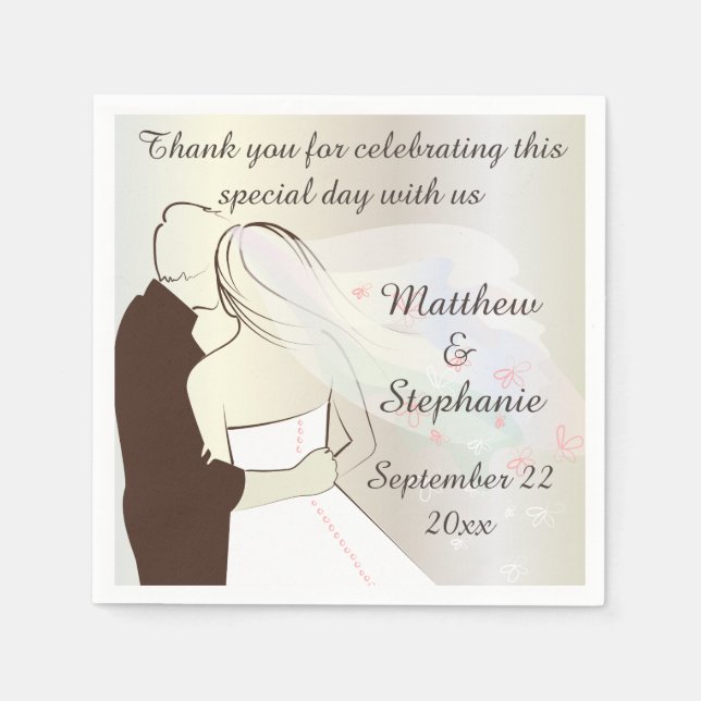 Personalised Wedding Bride and Groom Napkin (Front)