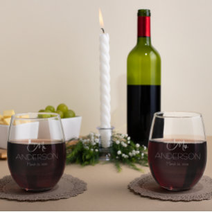 Personalised Wedding Bride Groom Favour mr mrs Stemless Wine Glass