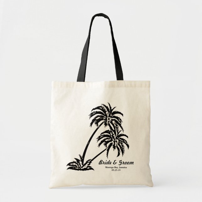 Personalised Wedding Bride's Gift Palm Trees Tote Bag (Front)