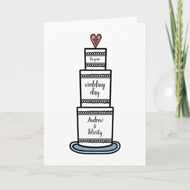 Personalised Wedding Cake Illustration Wedding Card (Front)
