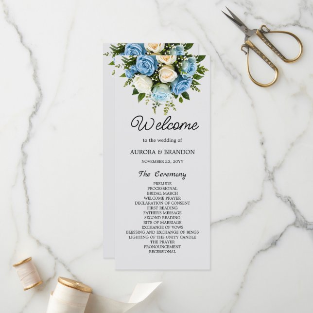 Personalised Wedding Ceremony Booklet with Roses Programme (Front/Back In Situ)