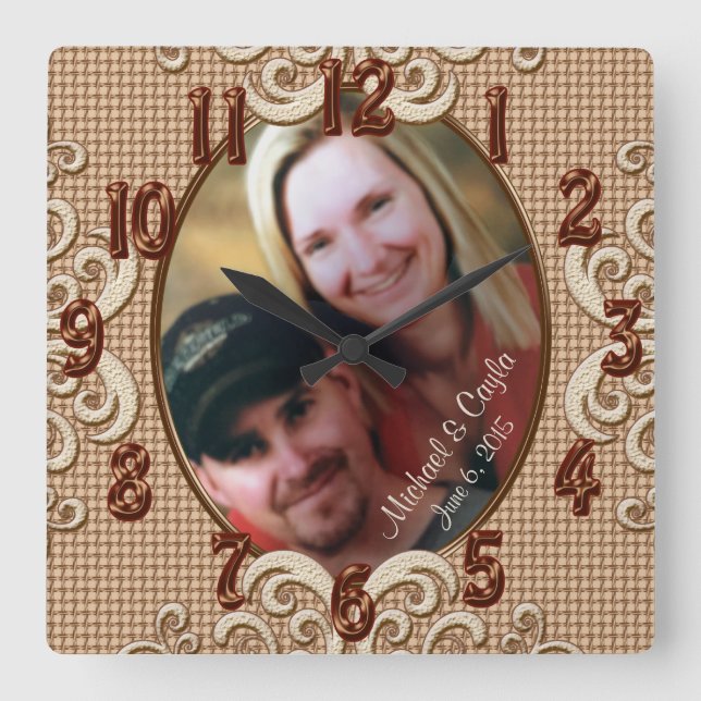 Personalised Wedding Clock PHOTO, Names, Date (Front)