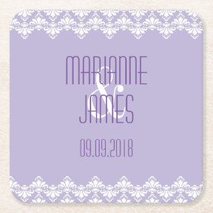 Personalised Wedding Coaster Lilac Purple Damask