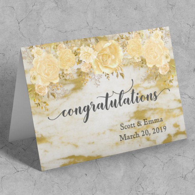Personalised Wedding Congratulations Gold Floral Card (Creator Uploaded)