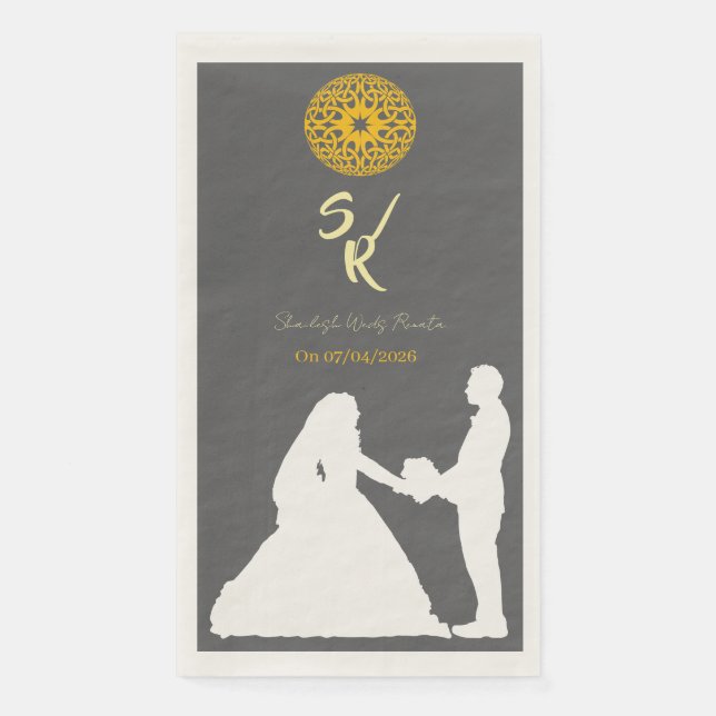 Personalised Wedding Couple Silhouette Monogram  Napkin (Front)