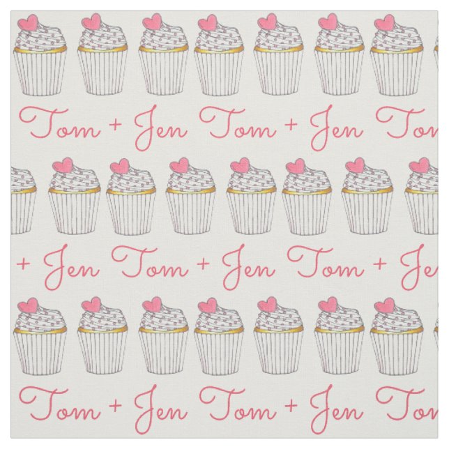 Personalised Wedding Cupcake Pink Heart Love Fabric (Swatch)