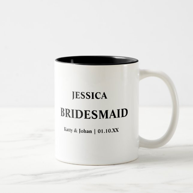 Personalised Wedding Date and Names Bridesmaid Two-Tone Coffee Mug (Right)