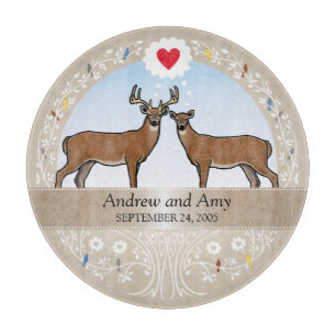 Personalised Wedding Date Anniversary, Buck & Doe Cutting Board