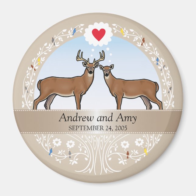 Personalised Wedding Date Anniversary, Buck & Doe Magnet (Front)