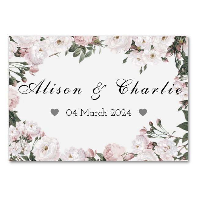 Personalised Wedding Date Floral Table Card (Front)