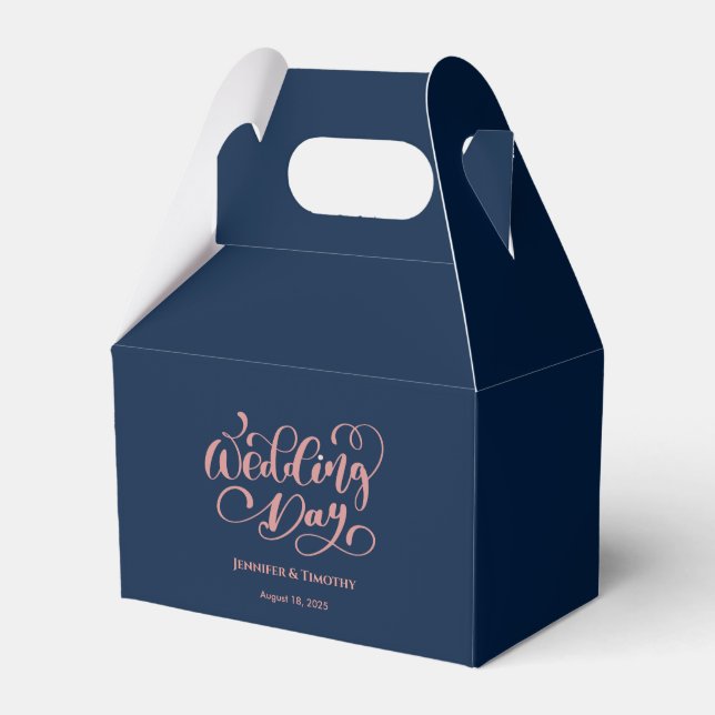 Personalised  Wedding Day Elegant Navy Blue Favour Favour Box (Front Side)